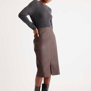 Quince Brown Sheep Leather Midi Pencil Skirt Sz 14
